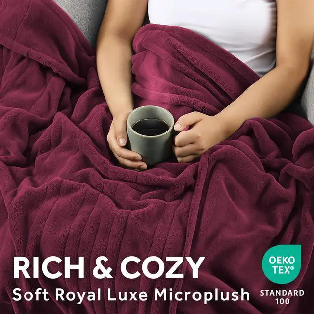 Alt view image 4 of 7 - Electric Royal Luxe Microplush Heated Blanket, 12 Heat Settings, 12-Hour Auto Shut-Off, Fast Heating, Warm & Cozy, Machine Washable, Cabernet Color, Queen (90" x 84")