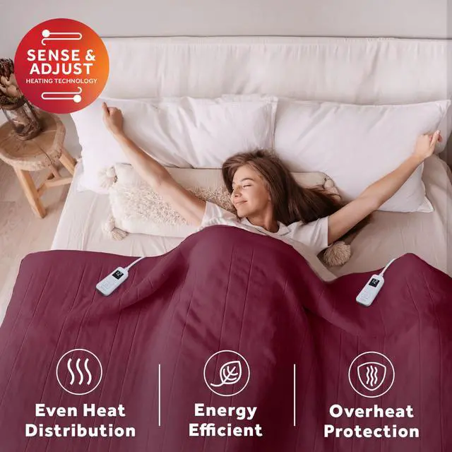 Alt view image 6 of 7 - Electric Royal Luxe Microplush Heated Blanket, 12 Heat Settings, 12-Hour Auto Shut-Off, Fast Heating, Warm & Cozy, Machine Washable, Cabernet Color, Queen (90" x 84")