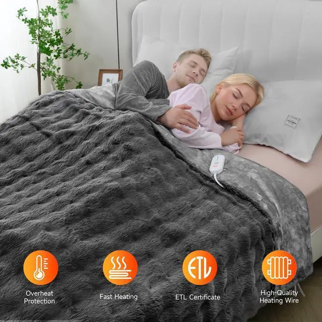 Alt view image 7 of 7 - Heated Blanket Electric Throw- 50"x60" Soft Thick Bubble Electric Blanket for Sofa with 5 Heat Levels & 4 Hours Auto-Off Overheat Protection, Warm Cozy Gifts, Light Grey