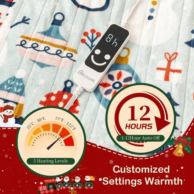 Alt view image 4 of 7 - Electric Heated Blanket Throw 50x60Inch Cute Print Heating Blanket Warm Gift for Women 5 Heat Levels & 12 Hours Auto-Off, Cozy Soft Fleece Sherpa, Machine Washable,ETL&FCC