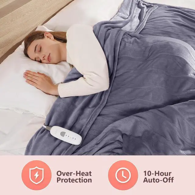 Alt view image 5 of 7 - Electric Blanket Queen Heated Blanket Queen Size 84''X 90'', Pale Purple