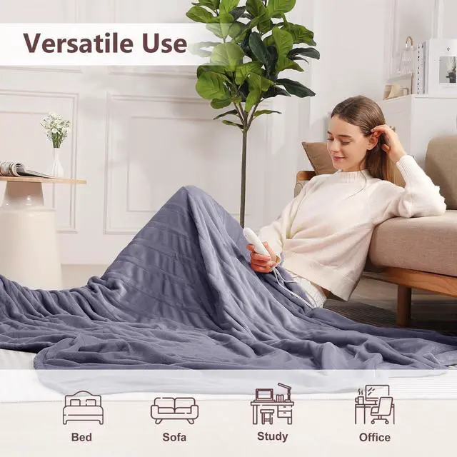 Alt view image 6 of 7 - Electric Blanket Queen Heated Blanket Queen Size 84''X 90'', Pale Purple