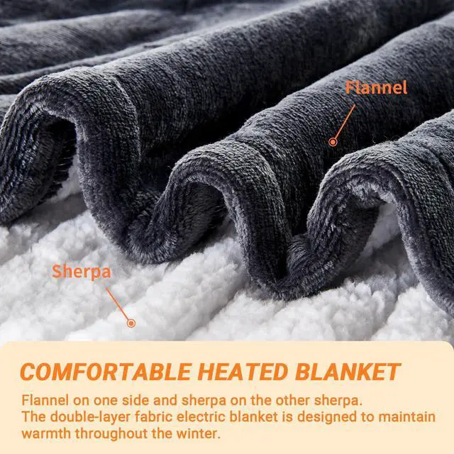 Alt view image 4 of 7 - Heated Blanket Electric Throw, 50"x60" Soft Flannel Heating Blanket with 8 Hours Auto Off 10 Fast Heating Levels Machine Washable Sherpa Heated Throw Blanket with Overheating Protection