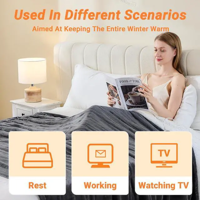 Alt view image 5 of 7 - Heated Blanket Electric Throw, 50"x60" Soft Flannel Heating Blanket with 8 Hours Auto Off 10 Fast Heating Levels Machine Washable Sherpa Heated Throw Blanket with Overheating Protection