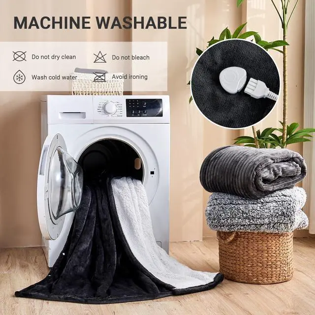 Alt view image 6 of 7 - Heated Blanket Electric Throw, 50"x60" Soft Flannel Heating Blanket with 8 Hours Auto Off 10 Fast Heating Levels Machine Washable Sherpa Heated Throw Blanket with Overheating Protection