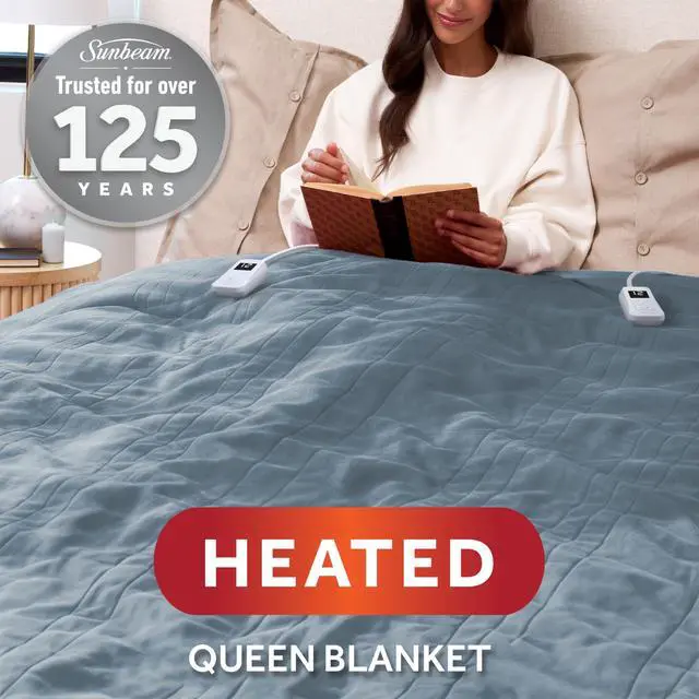 Alt view image 2 of 7 - Electric Royal Luxe Microplush Heated Blanket, 12 Heat Settings, 12-Hour Auto Shut-Off, Fast Heating, Warm and Cozy, Cadet Blue Color, Full (84" x 72")