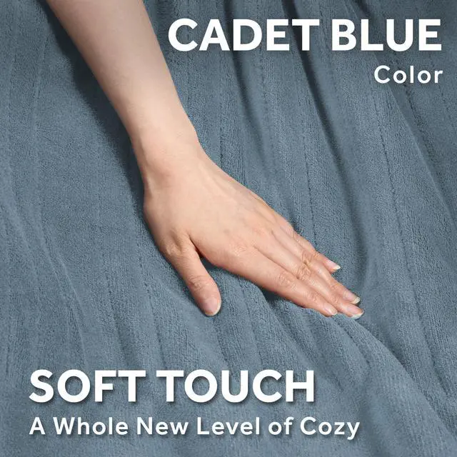 Alt view image 7 of 7 - Electric Royal Luxe Microplush Heated Blanket, 12 Heat Settings, 12-Hour Auto Shut-Off, Fast Heating, Warm and Cozy, Cadet Blue Color, Full (84" x 72")