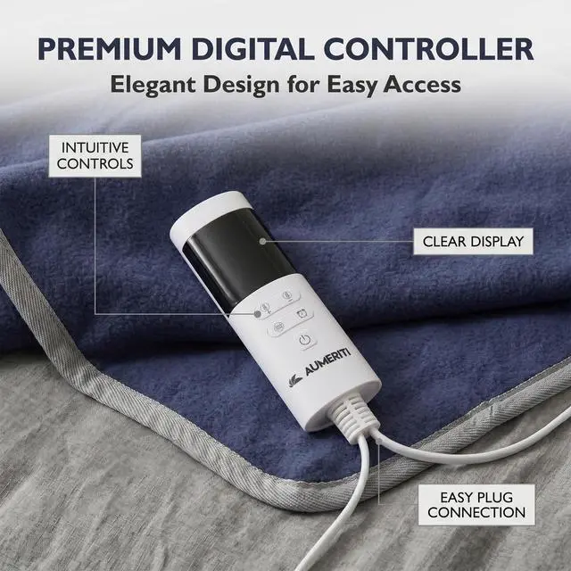 Alt view image 5 of 7 - - Heated Blanket 50"x60", Electric Blanket with 9 Heating Levels & Auto Shut-Off & 1-12H Timer, Soft Polyester Heating Blanket Throw for Couch & Bed, Machine Washable, Blue