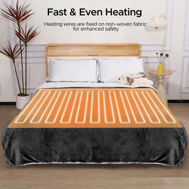 Alt view image 4 of 7 - Electric Blanket Twin - Soft Flannel Heated Blanket Twin Size 62x84 inches, Ultra Soft Fast Heating with 2-10 Timer Settings & 9 Heat Settings, Warm Gift for Grandma, Dark Gray