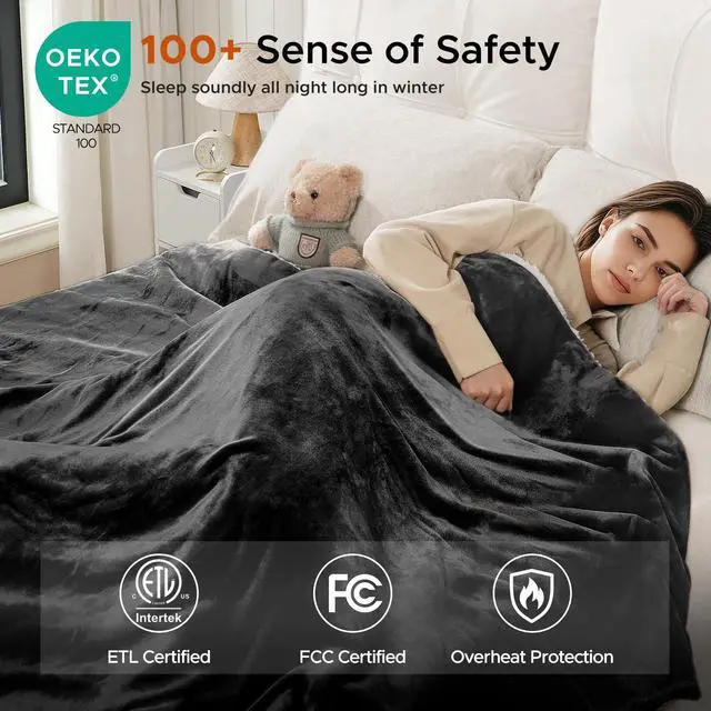 Alt view image 7 of 7 - Electric Blanket Twin - Soft Flannel Heated Blanket Twin Size 62x84 inches, Ultra Soft Fast Heating with 2-10 Timer Settings & 9 Heat Settings, Warm Gift for Grandma, Dark Gray