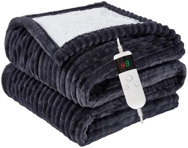 Main image of Heated Blanket Electric Throw, Soft Flannel Heating Blanket with 8 Hours Auto Off 10 Fast Heating Levels Machine Washable Sherpa Heated Blanket with Overheating Protection
