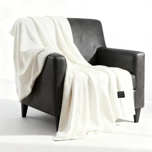 Main image of Heated Throw Blanket with Built-in Button Controller 50"x60" Electric Blanket with Soft Flannel Sherpa Fleece 4 Heat Settings 4-Hour Auto Shut Off Overheat Protection for Couch Bed and Office