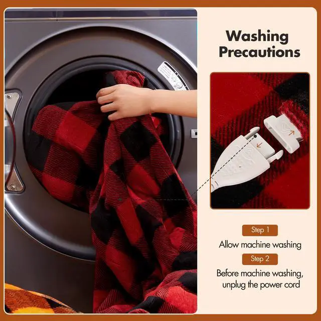 Alt view image 7 of 7 - Electric Heated Sherpa Buffalo Plaid Christmas Throw 8 Heating Levels
