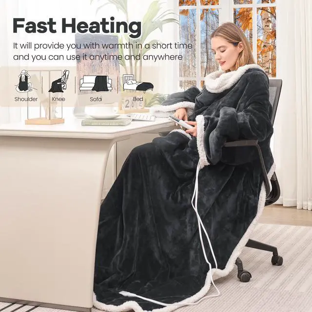 Alt view image 2 of 7 - Heated Wearable Blanket with Foot Pocket & Sleeves Electric Snuggle
