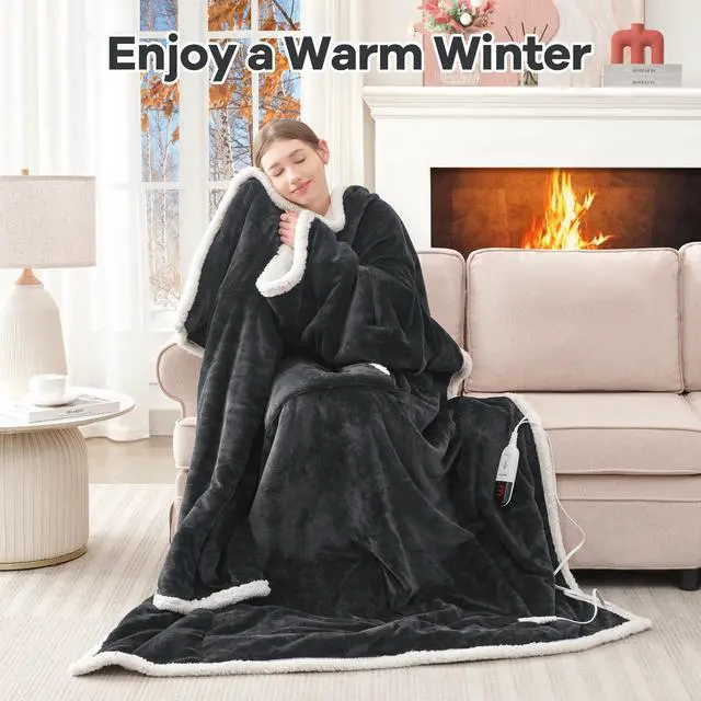 Alt view image 5 of 7 - Heated Wearable Blanket with Foot Pocket & Sleeves Electric Snuggle