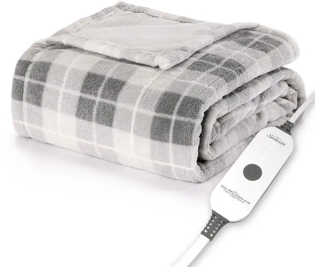 Main image of Electric Throw Royal Luxe Microplush Heated Blanket, 4 Heat Settings, 4-Hour Auto Shut-Off, Fast Heating, Warm and Cozy, Grey Rodeen Plaid, 50" x 60"