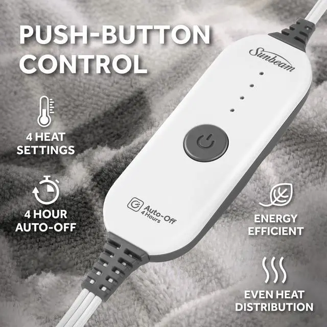 Alt view image 3 of 7 - Electric Throw Royal Luxe Microplush Heated Blanket, 4 Heat Settings, 4-Hour Auto Shut-Off, Fast Heating, Warm and Cozy, Grey Rodeen Plaid, 50" x 60"