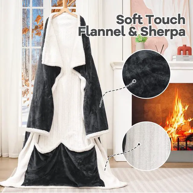 Alt view image 6 of 7 - Heated Wearable Blanket with Foot Pocket & Sleeves Electric Snuggle