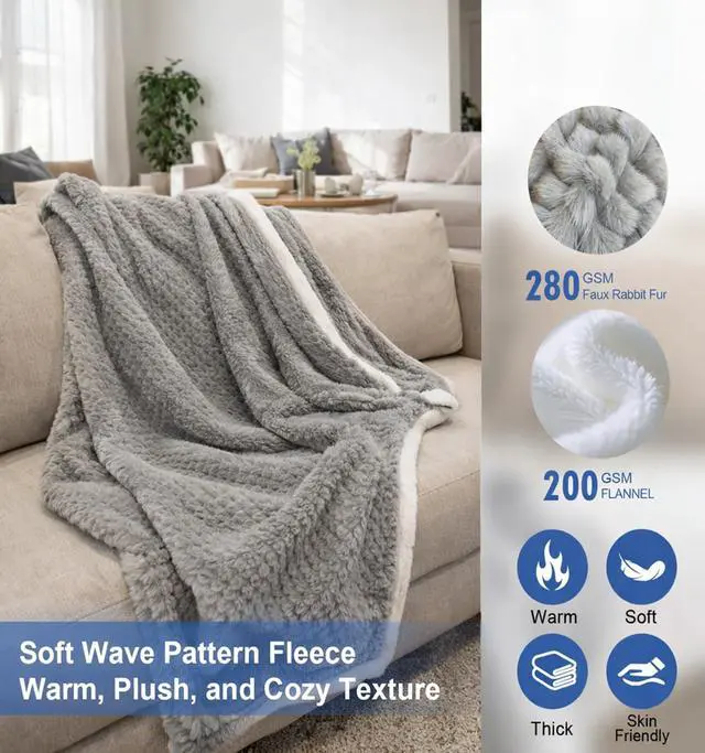 Alt view image 2 of 7 - Heated Blanket Electric Throw Blanket with 5 Heat Settings, 10H Auto-Off, 50"x60" Soft Wave Fleece for Couch, Bed & Office, ETL Certified