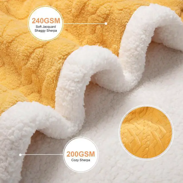 Alt view image 3 of 7 - Electric Blanket Twin Size 62"X84" Yellow, Thick Sherpa for Winter