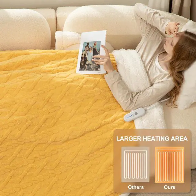Alt view image 6 of 7 - Electric Blanket Twin Size 62"X84" Yellow, Thick Sherpa for Winter