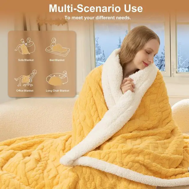 Alt view image 4 of 7 - Electric Blanket Twin Size 62"X84" Yellow, Thick Sherpa for Winter