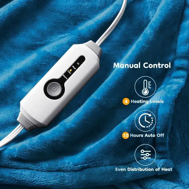 Alt view image 4 of 7 - Electric Heated Blanket Full Size 72"x 84", Flannel for Bed, Sofa and Couch, ETL Certified, 4 Heat Settings, 1-10H Timer, Overheat Protection, Machine Washable, Teal