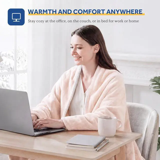 Alt view image 5 of 7 - Electric Blanket with Foot Pocket for Adults, Flannel & Sherpa Heated Blanket Throw with 6 Heating Levels & 2-10 Hours Auto Shut Off, Fast Heating & Machine Washable, 50x62 Inch, Beige