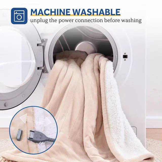 Alt view image 7 of 7 - Electric Blanket with Foot Pocket for Adults, Flannel & Sherpa Heated Blanket Throw with 6 Heating Levels & 2-10 Hours Auto Shut Off, Fast Heating & Machine Washable, 50x62 Inch, Beige