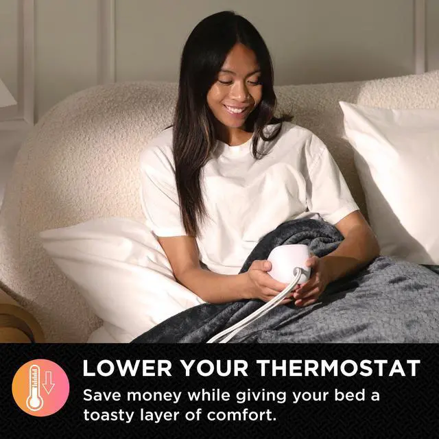 Alt view image 4 of 7 - Electric Heated Comfort Plush Herringbone Blanket w/ 10 Heat Settings - Adjustable Timer - Dryer Safe - Twin Blanket - Gray