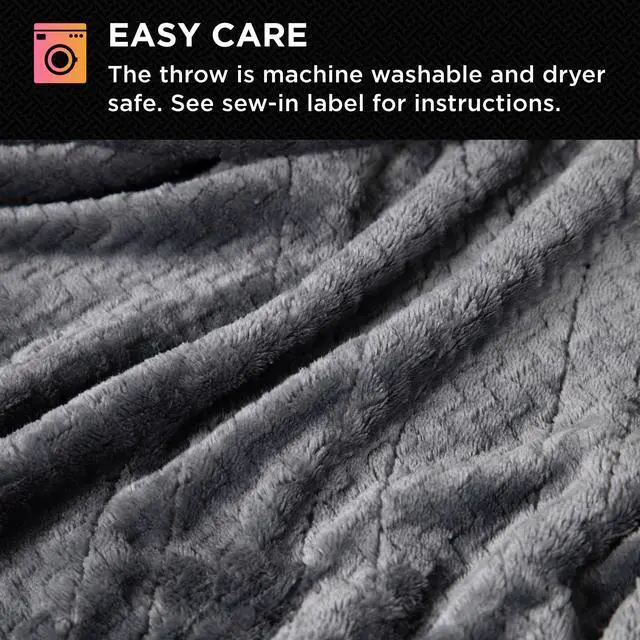 Alt view image 6 of 7 - Electric Heated Comfort Plush Herringbone Blanket w/ 10 Heat Settings - Adjustable Timer - Dryer Safe - Twin Blanket - Gray