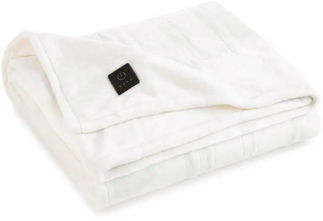Main image of Electric Heated Plush Throw - Heated Blankets - 4 Heat Settings, 4-Hour Auto Shut Off, 100% Polyester, 50"x60" - Ivory
