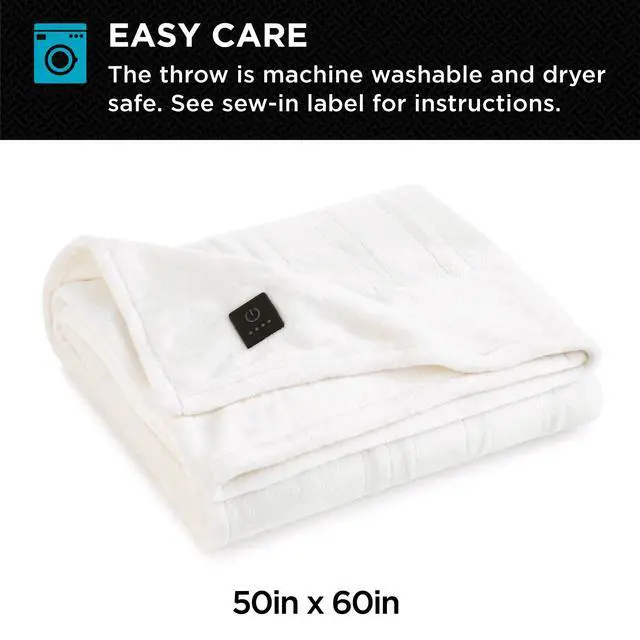 Alt view image 5 of 6 - Electric Heated Plush Throw - Heated Blankets - 4 Heat Settings, 4-Hour Auto Shut Off, 100% Polyester, 50"x60" - Ivory