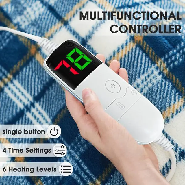 Alt view image 4 of 7 - Heated Blanket Electric Throw 50X60 Heating Blanket with 10 Heating Levels 8 Hours Auto Off, Blue Plaid Sherpa Blankets Winter Warmer, Home Decor for Couch Bed Office,Gifts for Mom, Women,Washable
