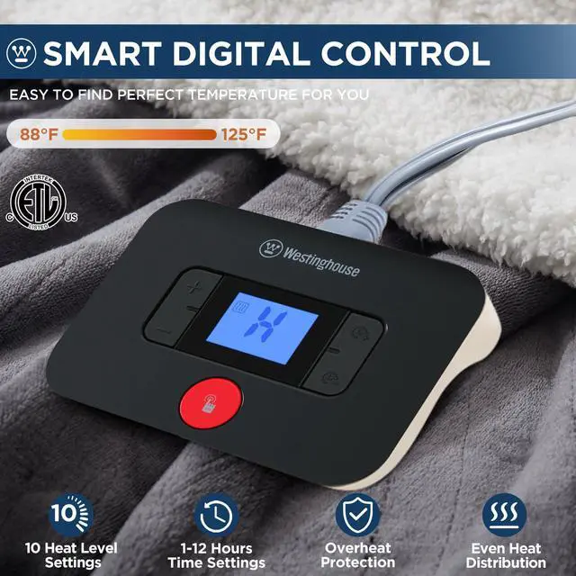 Alt view image 2 of 7 - Electric Blanket Full, Heated Blanket Full Size with 10 Heating Levels and 1 to 12 Hours Heating Time Settings, Flannel to Sherpa Reversible, Machine Washable (80" x 84", Charcoal)