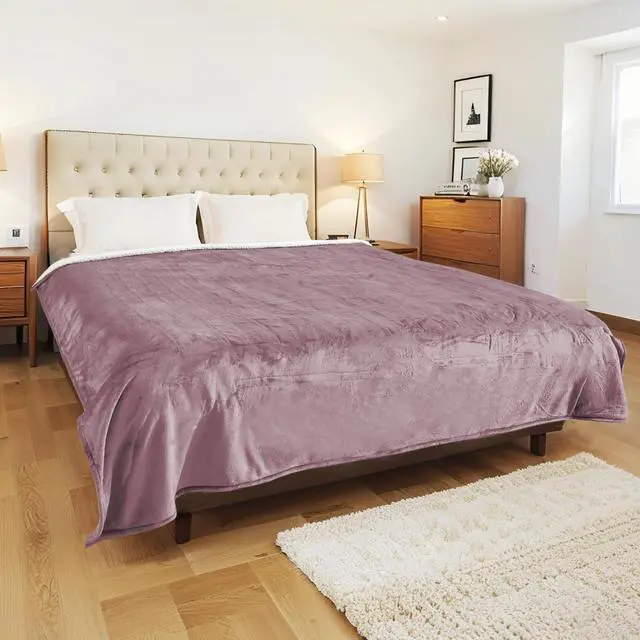 Main image of Electric Heated Blanket Queen Size 84" x 90", Soft Flannel for Bed, Couples, 10 Heat Settings, 1-12H Auto Shut Off, Dual Zone Controls, Overheat Protection, Machine Washable, Purple