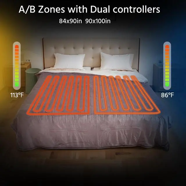 Alt view image 2 of 6 - Electric Heated Blanket Queen Size 84" x 90", Soft Flannel for Bed, Couples, 10 Heat Settings, 1-12H Auto Shut Off, Dual Zone Controls, Overheat Protection, Machine Washable, Purple