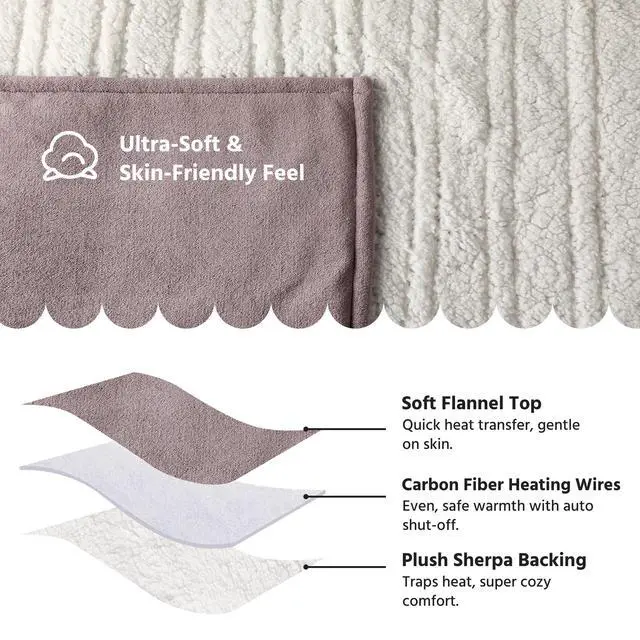 Alt view image 4 of 6 - Electric Heated Blanket Queen Size 84" x 90", Soft Flannel for Bed, Couples, 10 Heat Settings, 1-12H Auto Shut Off, Dual Zone Controls, Overheat Protection, Machine Washable, Purple