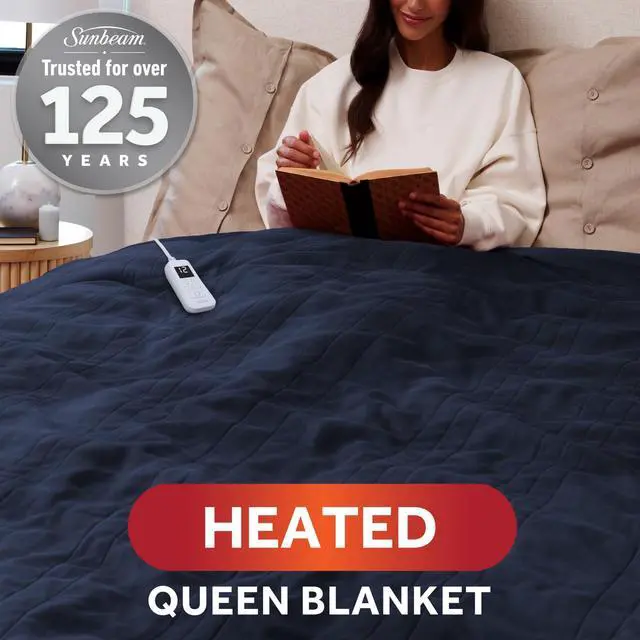 Alt view image 2 of 7 - Royal Ultra Fleece Heated Electric Blanket Queen Size, 90" x 84", 12 Heat Settings, 12-Hour Selectable Auto Shut-Off, Fast Heating, Machine Washable, Warm and Cozy, Indigo