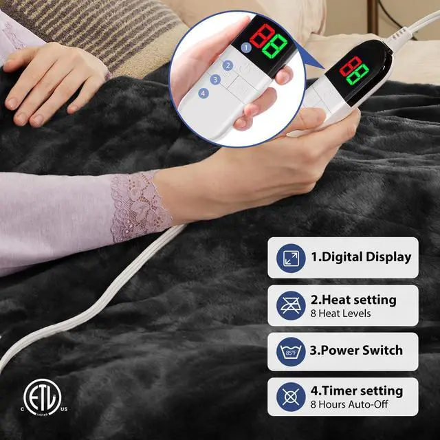 Alt view image 3 of 7 - Electric Heated Throw Faux Rabbit Fur Blanket 8 Heating Levels