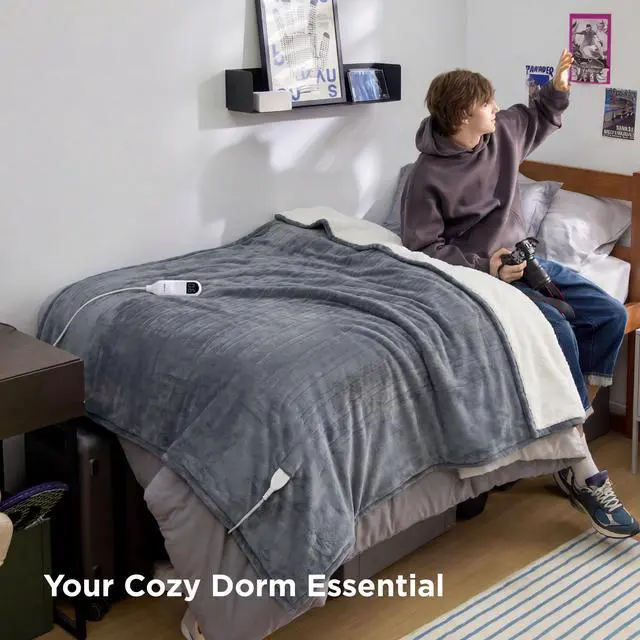 Alt view image 4 of 7 - Heated Blanket Full Size, Soft Electric Blanket with Preheat, Grey