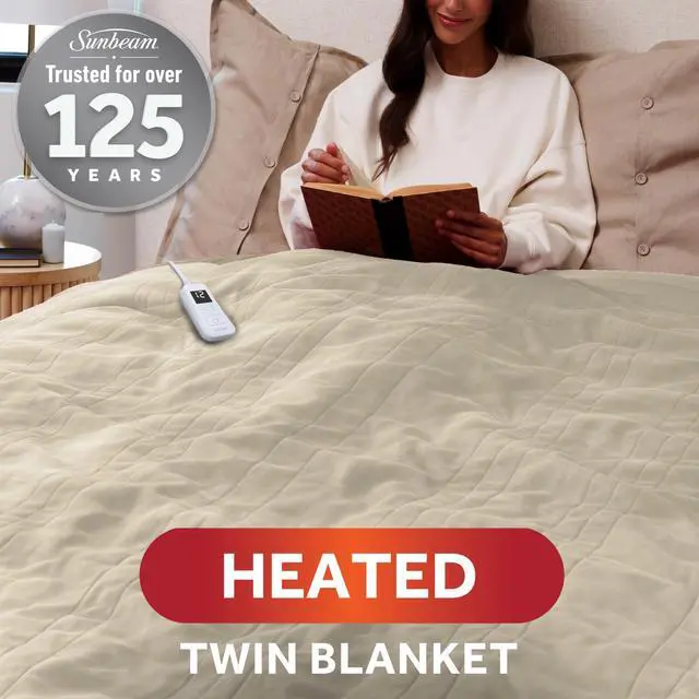 Alt view image 2 of 7 - Royal Ultra Fleece Heated Electric Blanket Twin Size, 84" x 62", 12 Heat Settings, 12-Hour Selectable Auto Shut-Off, Fast Heating, Machine Washable, Warm and Cozy, Pebble