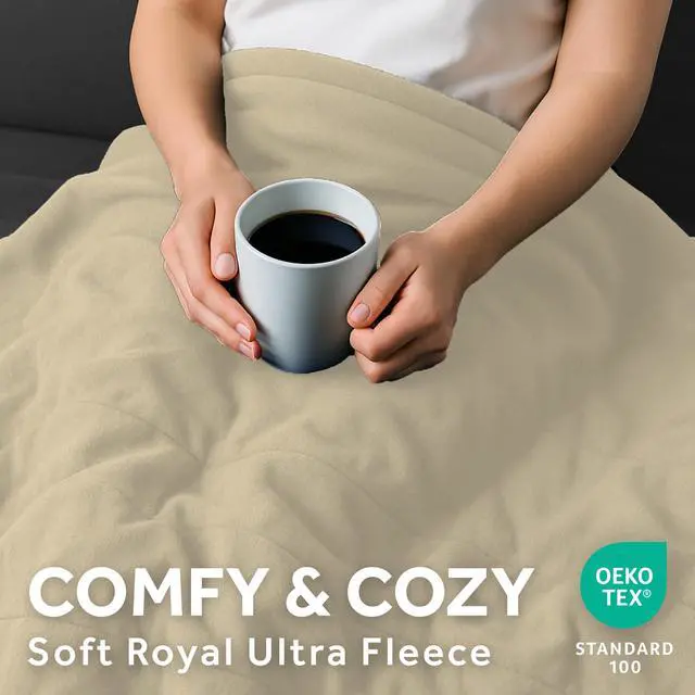 Alt view image 4 of 7 - Royal Ultra Fleece Heated Electric Blanket Twin Size, 84" x 62", 12 Heat Settings, 12-Hour Selectable Auto Shut-Off, Fast Heating, Machine Washable, Warm and Cozy, Pebble