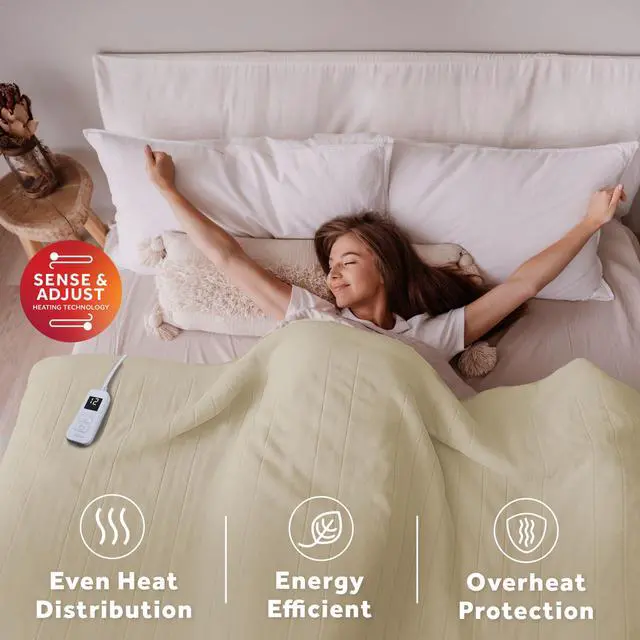 Alt view image 5 of 7 - Royal Ultra Fleece Heated Electric Blanket Twin Size, 84" x 62", 12 Heat Settings, 12-Hour Selectable Auto Shut-Off, Fast Heating, Machine Washable, Warm and Cozy, Pebble