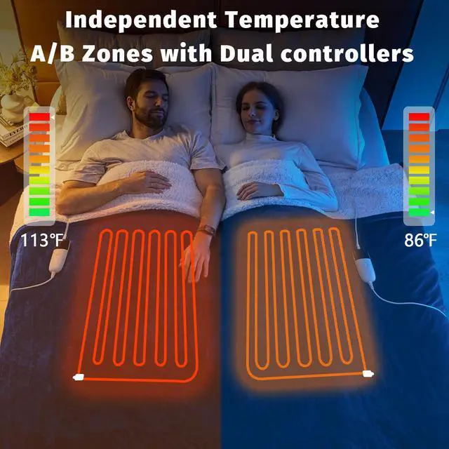 Alt view image 2 of 5 - Heated Electric Blanket Queen Size - 84" x 90" Heating Blanket with Dual Control, 10 Heating Levels & 8 Hours Auto Off, Soft Warm Flannel Blanket, Christmas Birthday Gifts for Senior Grandma