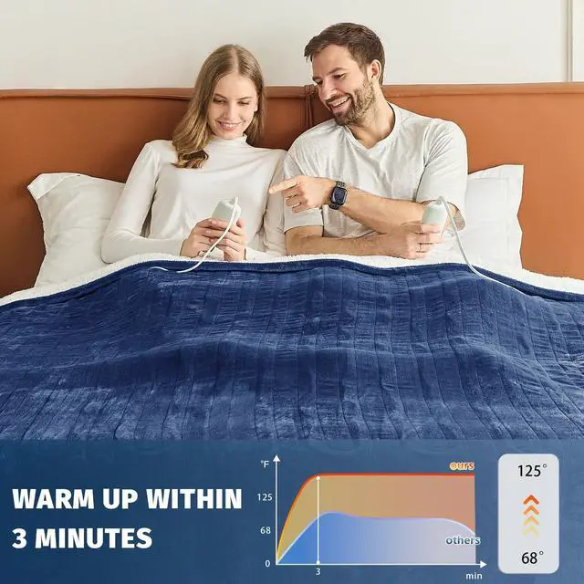 Alt view image 5 of 5 - Heated Electric Blanket Queen Size - 84" x 90" Heating Blanket with Dual Control, 10 Heating Levels & 8 Hours Auto Off, Soft Warm Flannel Blanket, Christmas Birthday Gifts for Senior Grandma