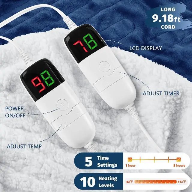 Alt view image 3 of 5 - Heated Electric Blanket Queen Size - 84" x 90" Heating Blanket with Dual Control, 10 Heating Levels & 8 Hours Auto Off, Soft Warm Flannel Blanket, Christmas Birthday Gifts for Senior Grandma