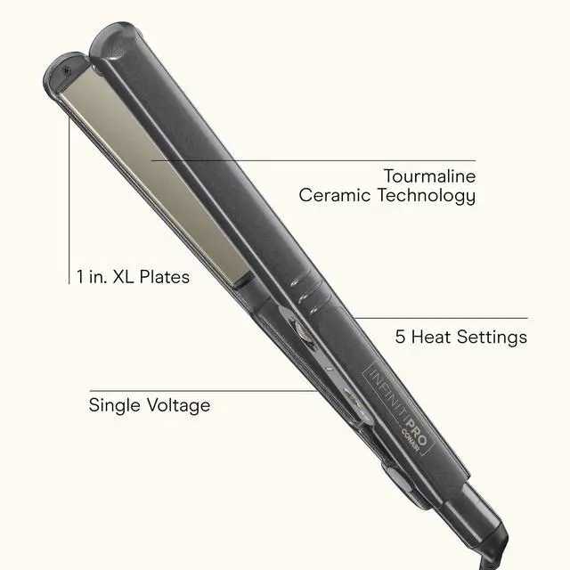 Alt view image 2 of 7 - Tourmaline Ceramic 1-Inch Flat Iron Hair Straightener, 1-Inch Flat Iron to Straighten or Curl, 5 Heat Settings, for All Hair Types and Textures, Metallic Gray