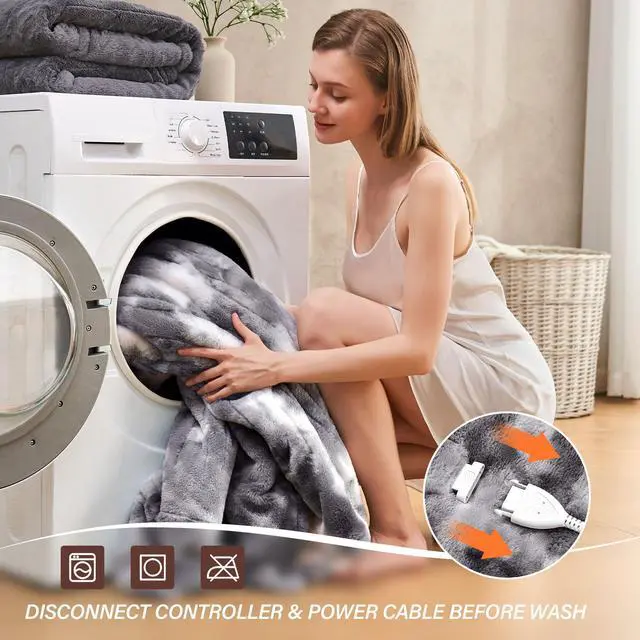 Alt view image 7 of 7 - Electric Heated Throw Faux Rabbit Fur Blanket 8 Heating Levels