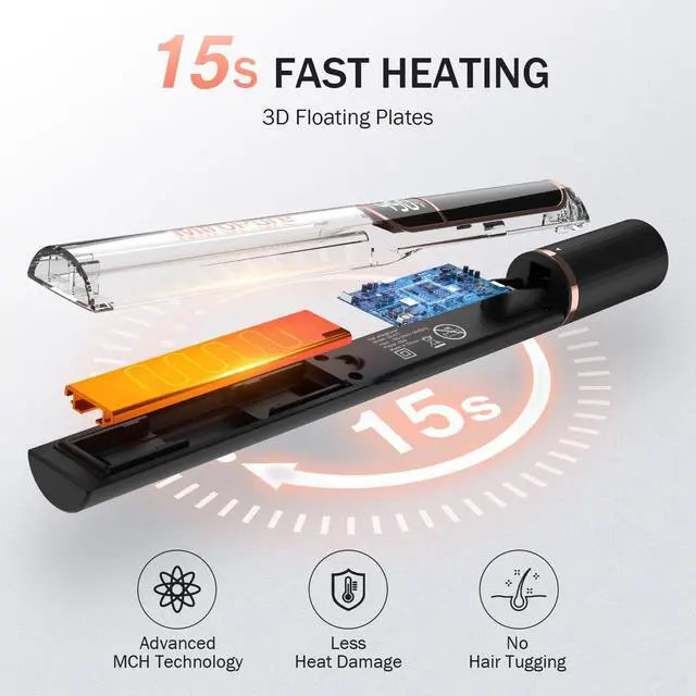 Alt view image 4 of 7 - Flat Iron Hair Straightener, 1 Inch Titanium Plates Hair Straightener with 15S Heat-up, Professional MCH Ceramic Negative Ion Hair Iron Dual Voltage for Women Hair with Auto Shut-Off